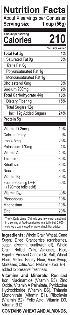 Great Grains Cranberry Almond Crunch Cereal Nutrition Information