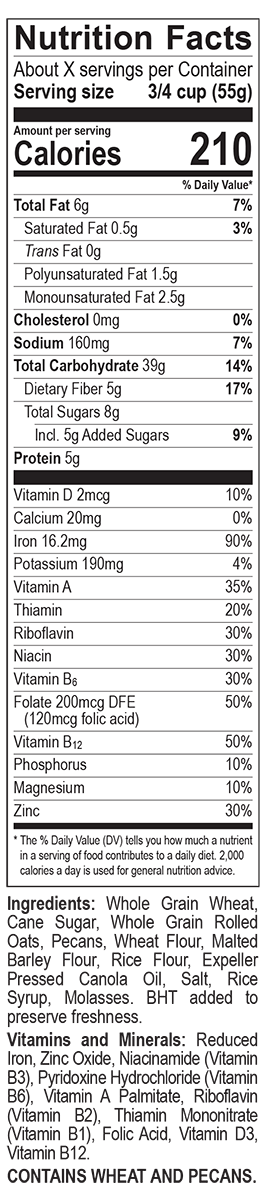 Great Grains Crunchy Pecan Cereal Nutrition Facts Panel