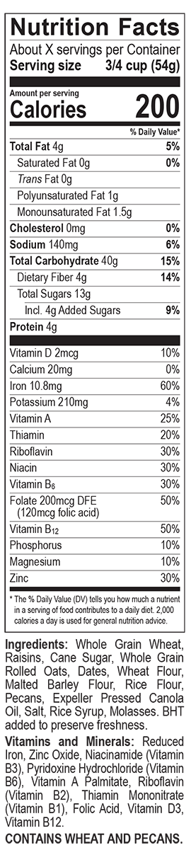 Great Grains Raisin Dates & Pecan Nutritional Information